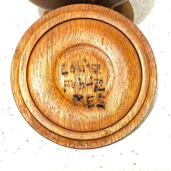 Vintage 1972 Signed Hand Turned Wood Pedestal Jar & Lid Covered Candy Dish - Picture 6 of 9